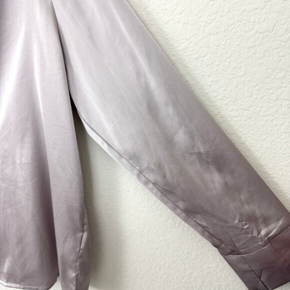 Mable Womens Long Sleeve Satin Top Blouse Size M Flowy Collared Neutral Gray - Picture 4 of 9